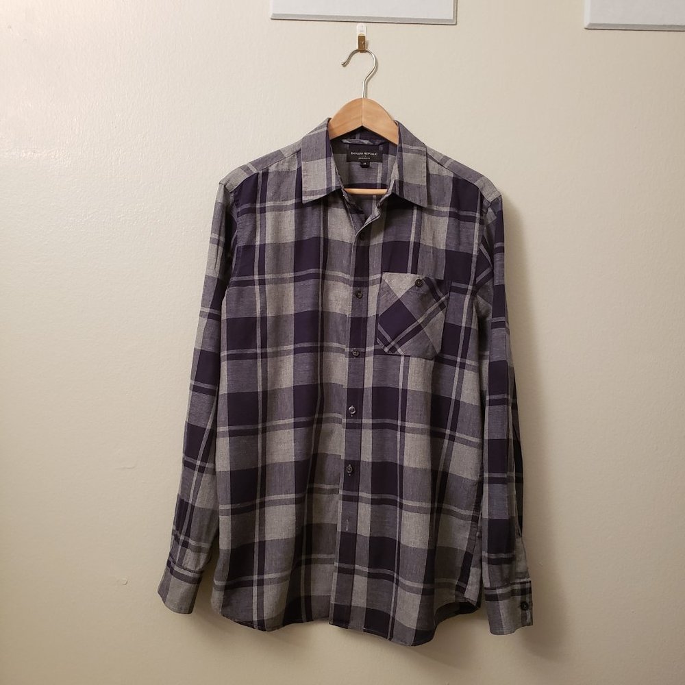 BANANA REPUBLIC Flannel shirt with Blue/Gray Stripes, Men's Medium